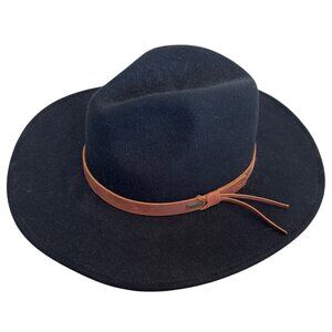 Brixton Unisex Fedora Hat Black Wool Brown Leather Band